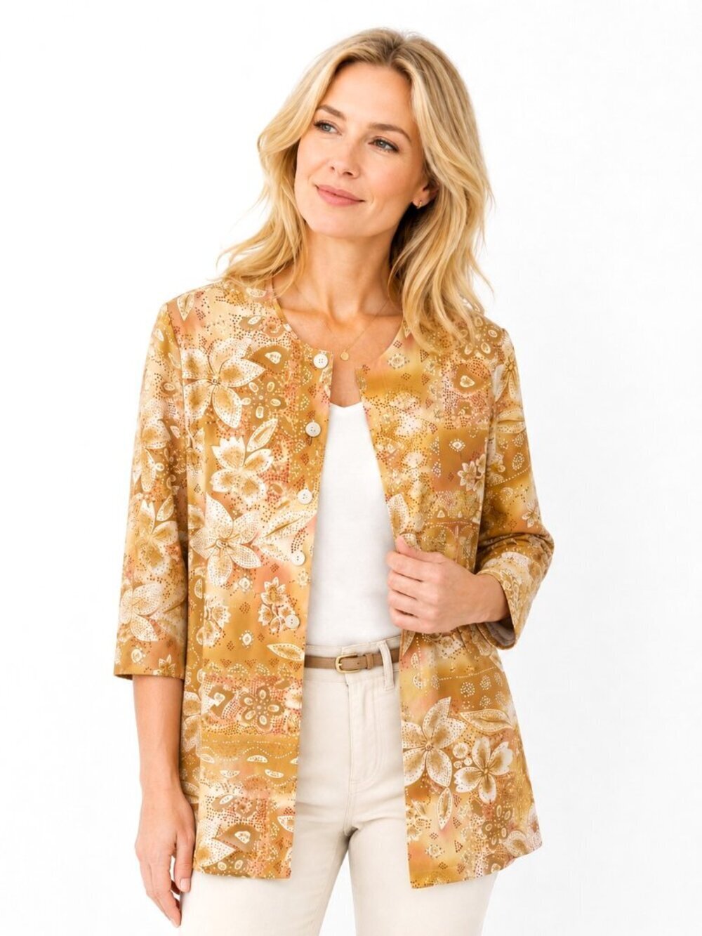 August Silk Petites Gold Floral Silk Shirt Jacket
